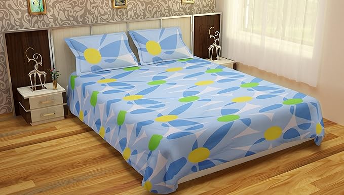 MAFATLAL Cotton Bedsheet Double with 2 Pillow Covers - Blue