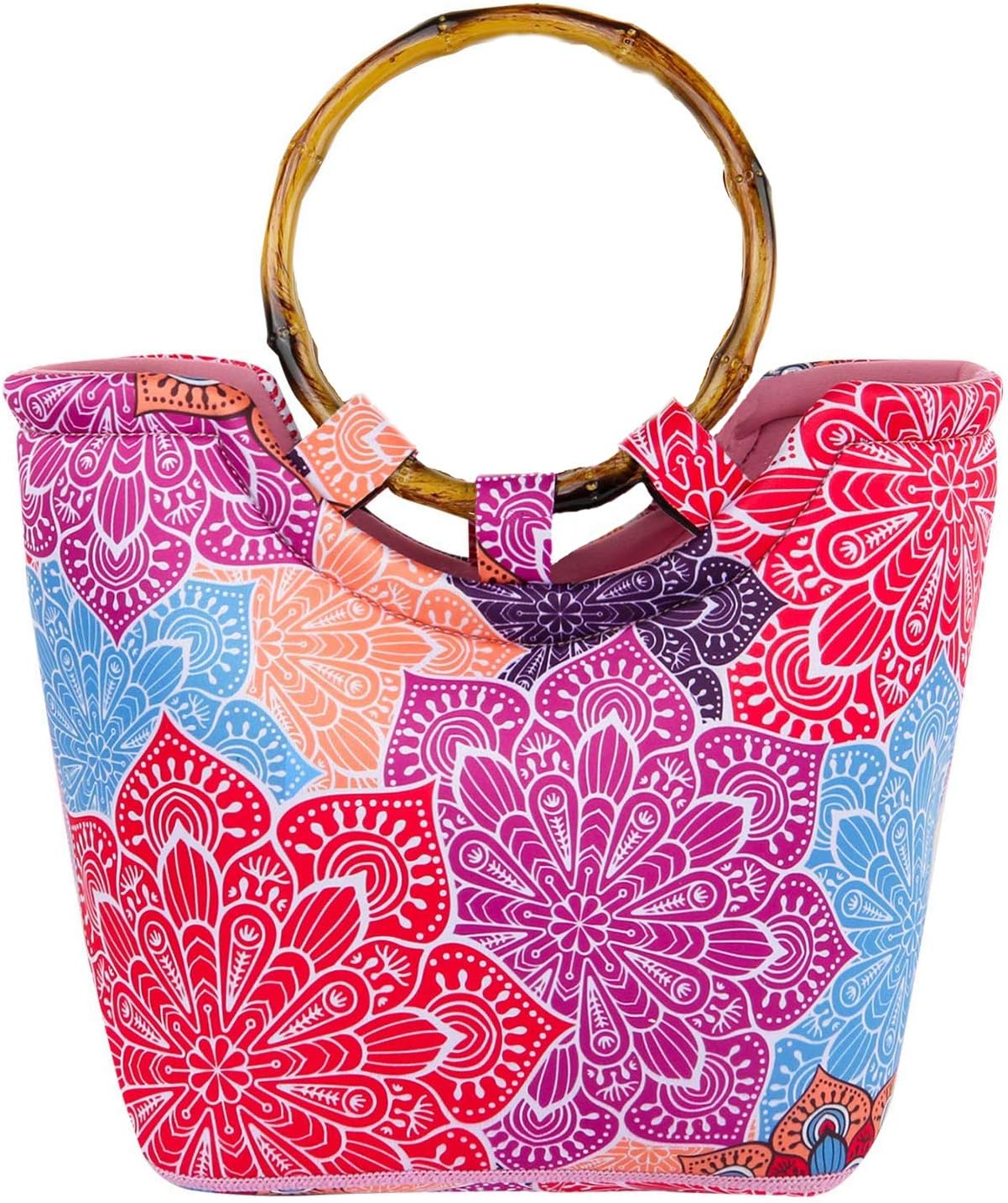 Flower Neoprene Lunch Bag Reusable Tote Bag Insulated Lunch Box Large Handbag for Girls Women