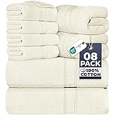 Utopia Towels 8 Piece Luxury Towel Set – Majestic Plush, Super Absorbent & Quicker-to-Dry, Thick 100% Ring Spun Cotton Towels for Bathroom, Spa & Hotel – 2 Bath, 2 Hand, 4 Washcloths, Ivory