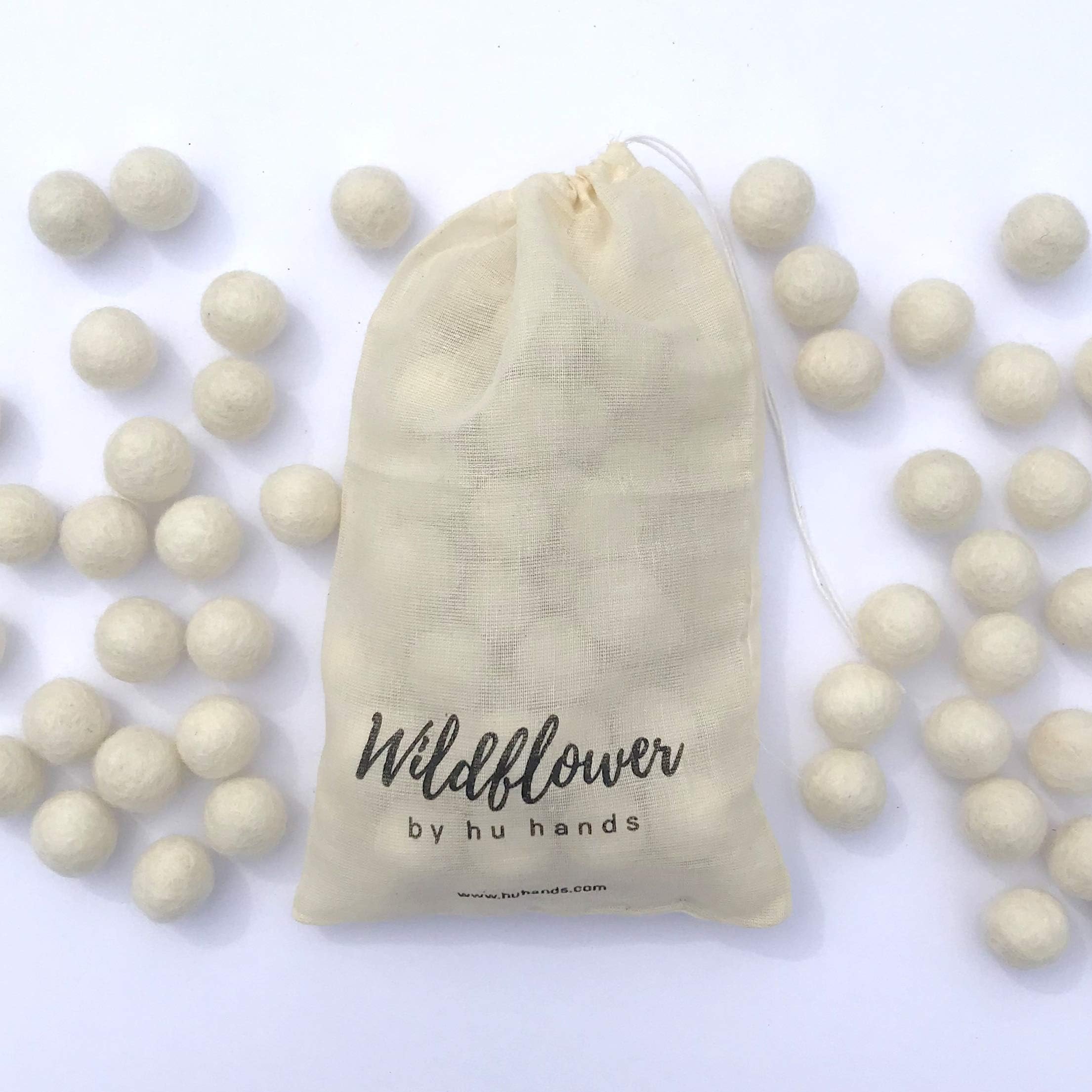 Natural White 0.8" - 2cm - 100% Handmade Wool Felt Pom Poms - (50) Pure New Zealand Wool Felt Balls - DIY Pompoms - Drawstring Muslin Bag