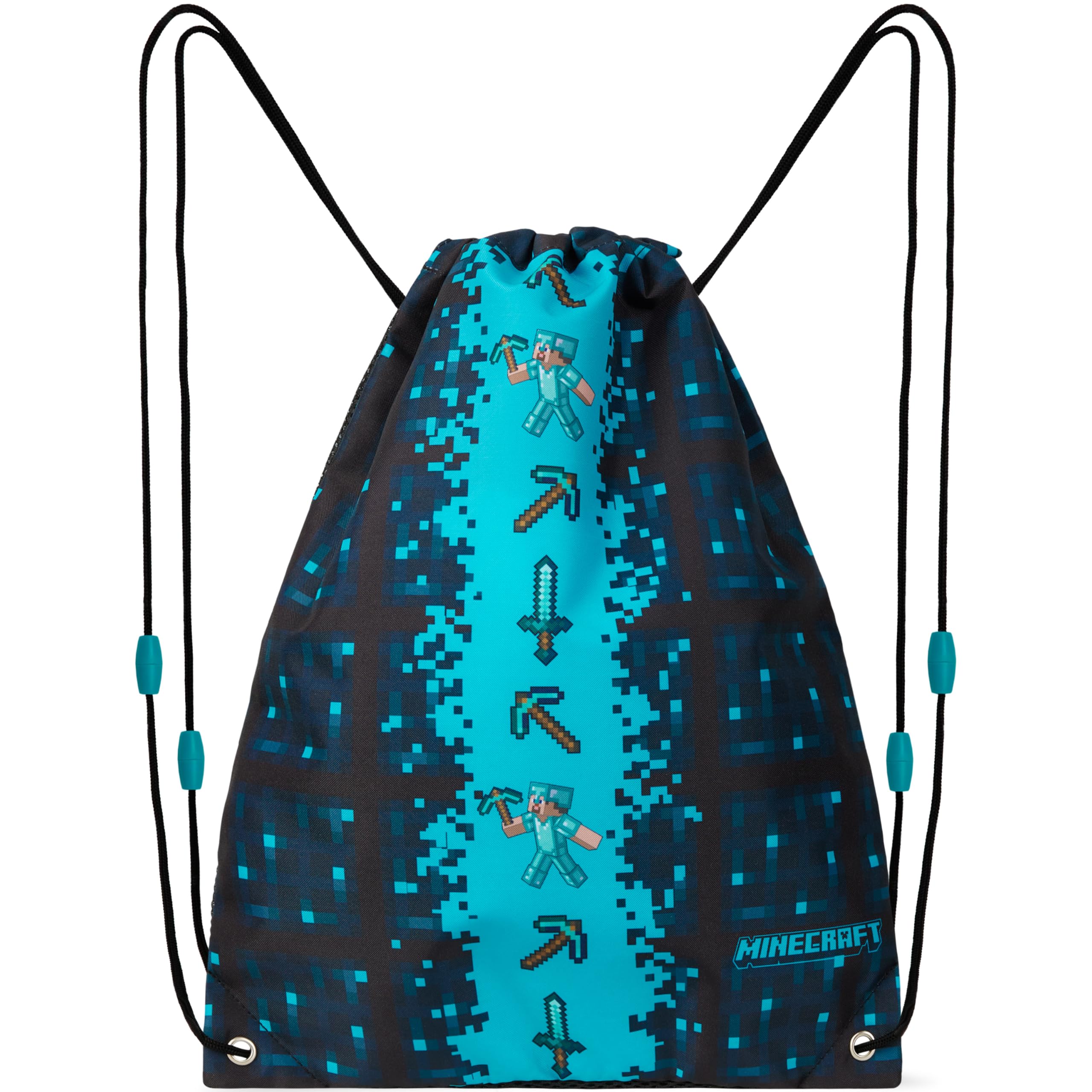 Minecraft Kids Drawstring Bag - Creeper String Swim Bag for School, Sports, PE Bag (Blue/Black)