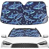 Cute Sharks Blue Windshield Sunshade Car Sun Shade Blocks UV Rays Visor Protector Accordion Folding Sun Reflector Auto Sunshade for Truck SUV