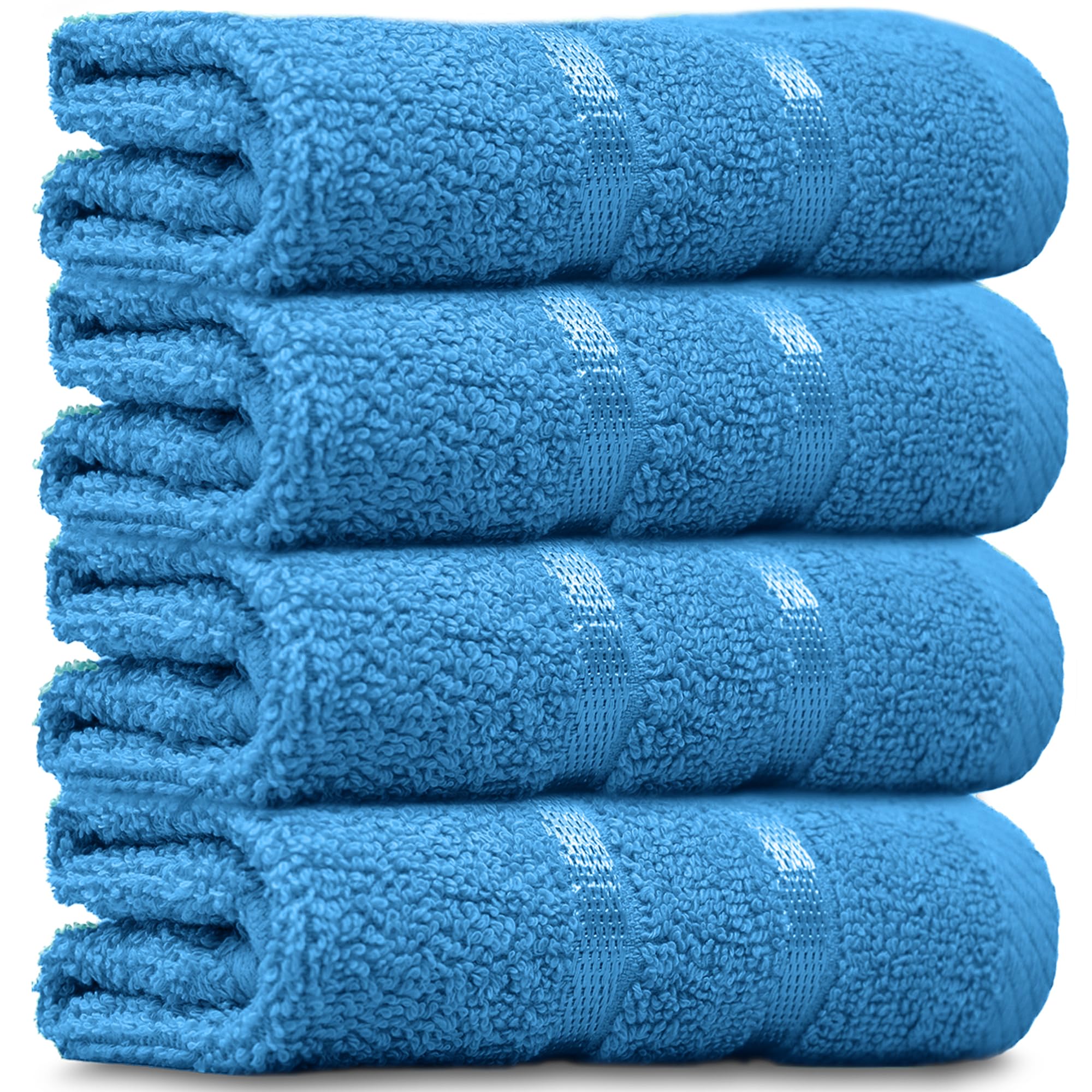 Towelogy® Luxury Egyptian Cotton Face Cloth Flannel Fingertip Towels Set 500 GSM Supersoft and Highly Absorbent Washcloths 30x30 cm (Pack 4, Teal Blue)