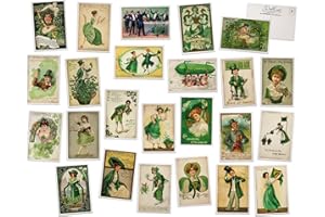 HILL VALLEY GREETINGS Vintage St. Patrick's Day Postcards - 24 Retro Saint Patricks Day Postcards - Assorted Messages Designs - Old Fashion Saint Patricks Day Cards Printed on Antique Textured Style Cardstock - Featuring