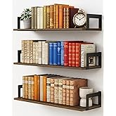 Harwaya Floating Book Shelves for Wall 3-Pack, 24 Inch Long Wall Mount Bookshelf for Bedroom, Rustic Farmhouse Wood Hanging B