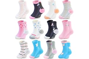 HYCLES Toddler Girl Socks, Non-Slip Cartoon Crew Socks with Grips for 6-12 Month Baby 1-7 Years Kids