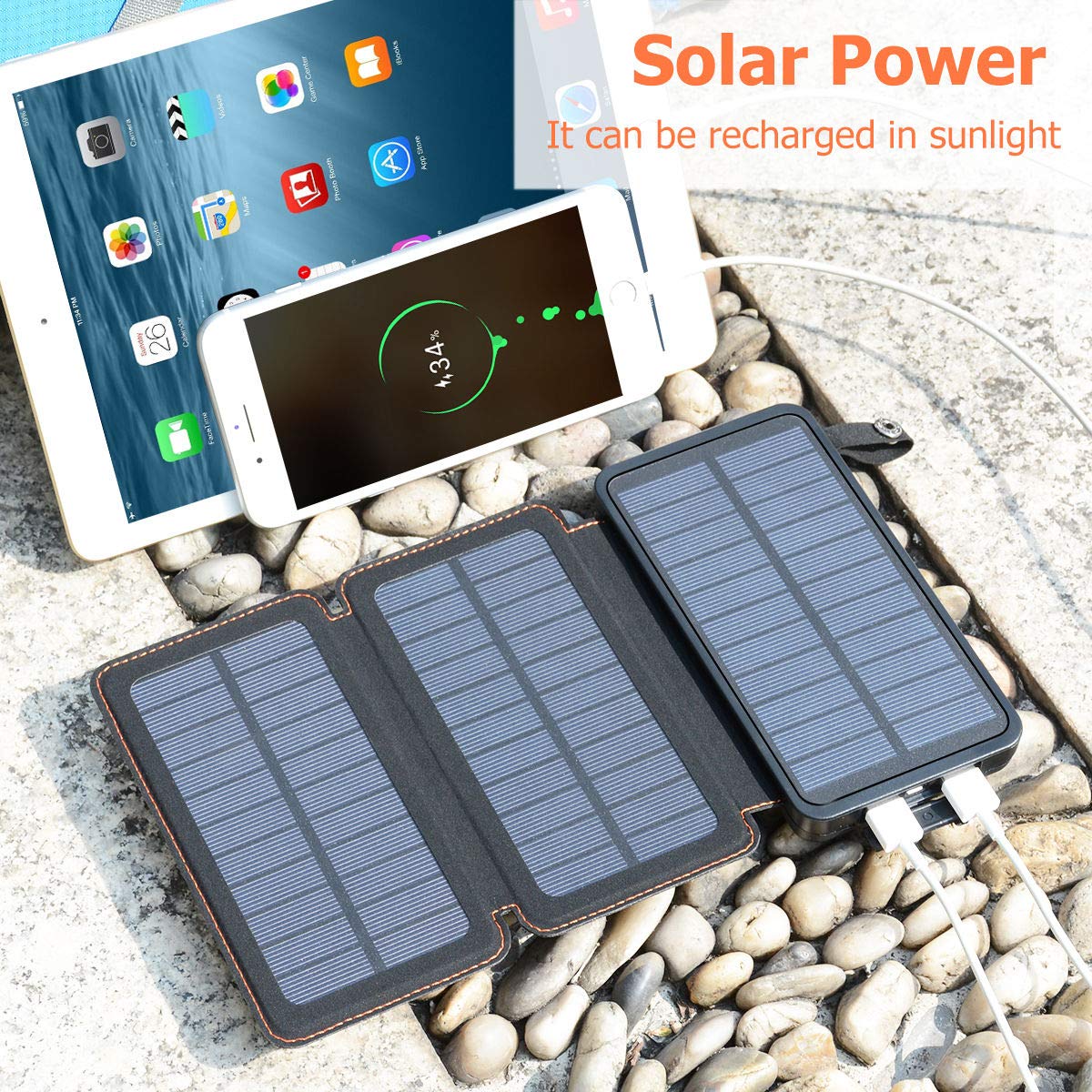 Solar Charger 24000mAh YONSIEO Solar Power Bank with Dual USB 2.1A Output Phone Chargers for Smartphones, Tablets, Outdoor Waterproof