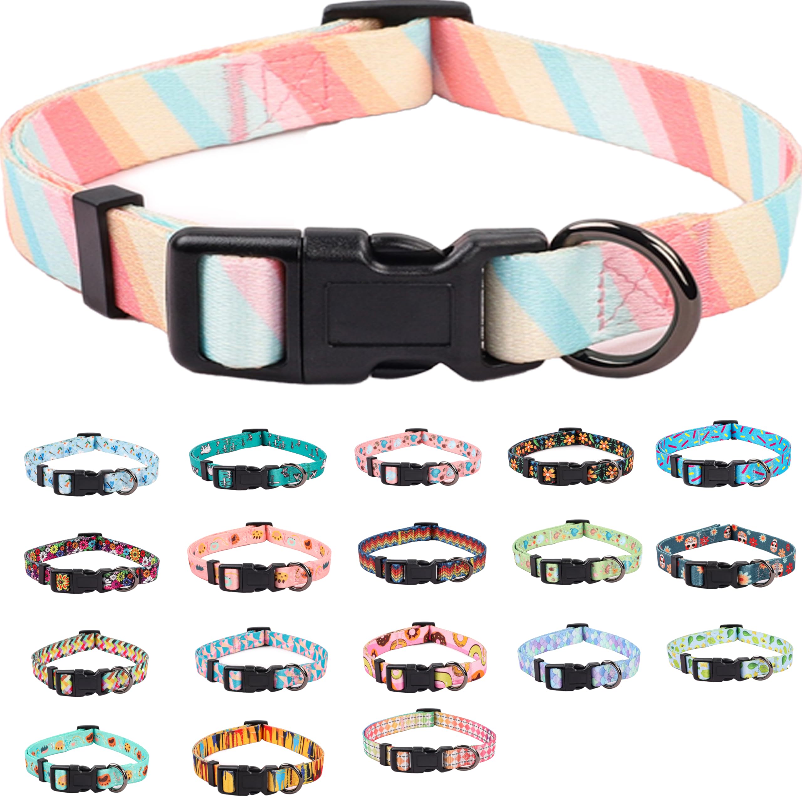 COSYHOMELONDON Dog Collar for Small Dogs, Cute Small Medium Large Dog Pet Collar, with Floral Patterns, Soft Adjustable for Boy Girl Female Male Puppy Dog Collar (Marshmallow, s)