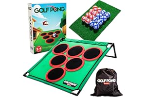 Golf Pong – Backyard Golf Game with 16 Chipping Balls & Mat, Yard and Outdoor Games for Adults & Family, Indoor Golf Set for Home, Beach or Party, Lawn Games for Adults & Family Outdoor (Patented)
