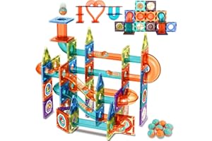 BEIYOQSZ Magnetic Tiles Marble Run for Kids, 98PCS Clear 3D Building Blocks Set Race Track Toy Construction Kit Castle Building Blocks for Toddlers Kids Aged 3 4 5 6 7 8 9 10+ Years Old