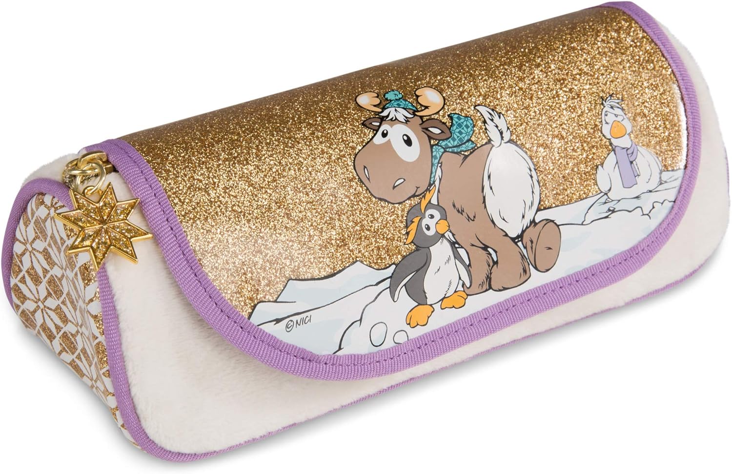 NICI Pencil pouch to roll Penguin Frizzy, 19x7x7cm, Gold