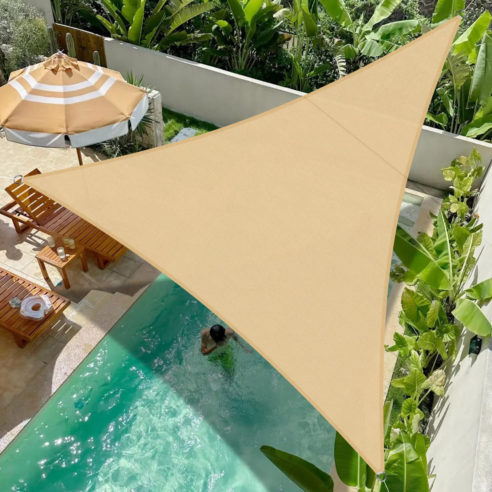 Cool Area Sun Shade Sail 3x3x3m Triangle Waterproof, suitable for gardens, terraces and other outdoor,Sand