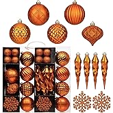 50PCS Christmas Tree Ornaments Set with Shatterproof Christmas Balls Icicle Snowflake Hanging Ornaments for Home Office Farmhouse Decorations, Orange