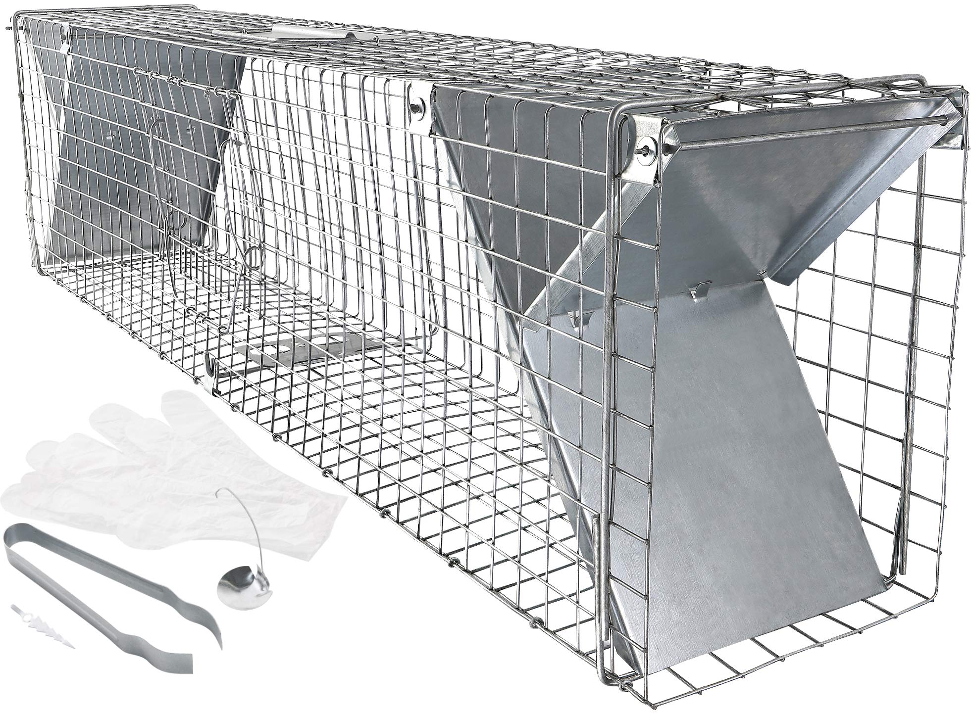 Large raccoon trap with range of accessories, 100 cm, quick and easy