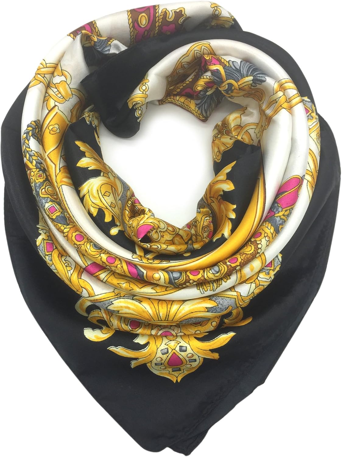 YOUR SMILE Silk Like Scarf Women's Fashion Pattern Large Square Satin Headscarf Headdress Black Chain Carriage at  Women’s Clothing store