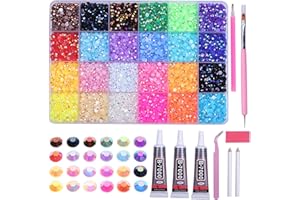 B-7000 Glue & 15200Pcs Rhinestones Kit | 4mm AB Multicolor Flat Back Gems for Bedazzling Craft, Jewelry, Shoes, Nails | Inclu