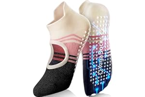 WARMVIN Non-Slip Pilates Yoga Socks with Grips for Women - Stylish Crew Socks for Barre, Ballet, and Workout (Size 5-9)