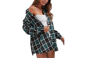 Zontroldy Plaid Flannel Shirts for Women Oversized Long Sleeve Button Down Buffalo Plaid Shirt Blouse Tops
