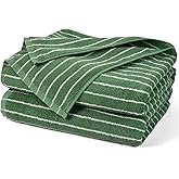 Jacquotha Bath Towels 2 Pack, Lighter & Quick Dry Towels Large 27.5 x 55 inches, Luxury Terry Cotton Towels for Bathroom Beach Swim, Forest Green & White Striped