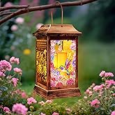 Hummingbird Solar Lanterns Outdoor Waterproof, Metal & Glass Hanging Lights Garden Decor, Birthday Gifts for Christmas Women Mom Mothers Day, Decorative Lights for Outside Yard Patio Backyard Porch