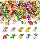 Cheriswelry 100pcs Flower Bracelet Charms Leaf Flower Acrylic Dangle Pendants Transparent Floral Earring Pendants Cute Hang Ornament 13mm for DIY Craft Keychain Necklace Jewelry Making