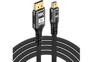 Mini DisplayPort to DisplayPort 2.1 Cable, DP 2.1,Bi-Directional Transmission DisplayPort to Mini DP,16K@60Hz,8K@120Hz, 4K@24