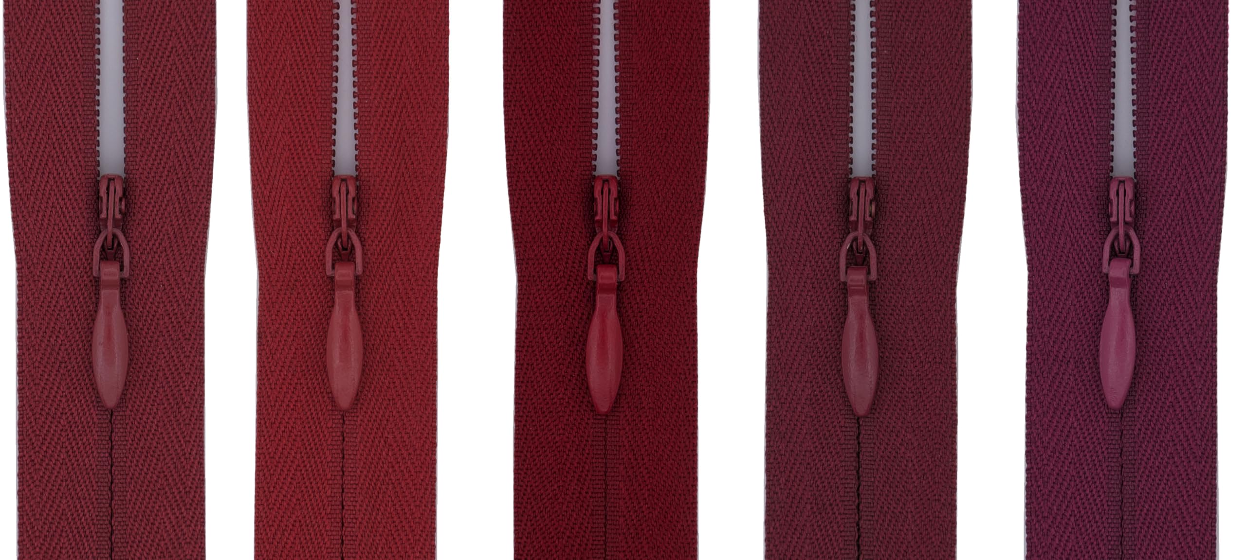 #3 Invisible Zip 14 Inch (35cm) – Pack of 5 Close-End Concealed Zippers, Woven Tape, 5 Different Shades, Smooth Nylon Coil – Dressmaking, Skirts & Cushion Covers (Berry Wine Red)