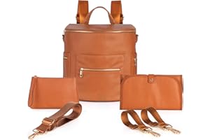 Minsong Fashion Leather Diaper Bag Women Backpack Purse, Mommy Travel Diaper Bag for Baby with Changing Pad Stroller Straps (Brown 33)