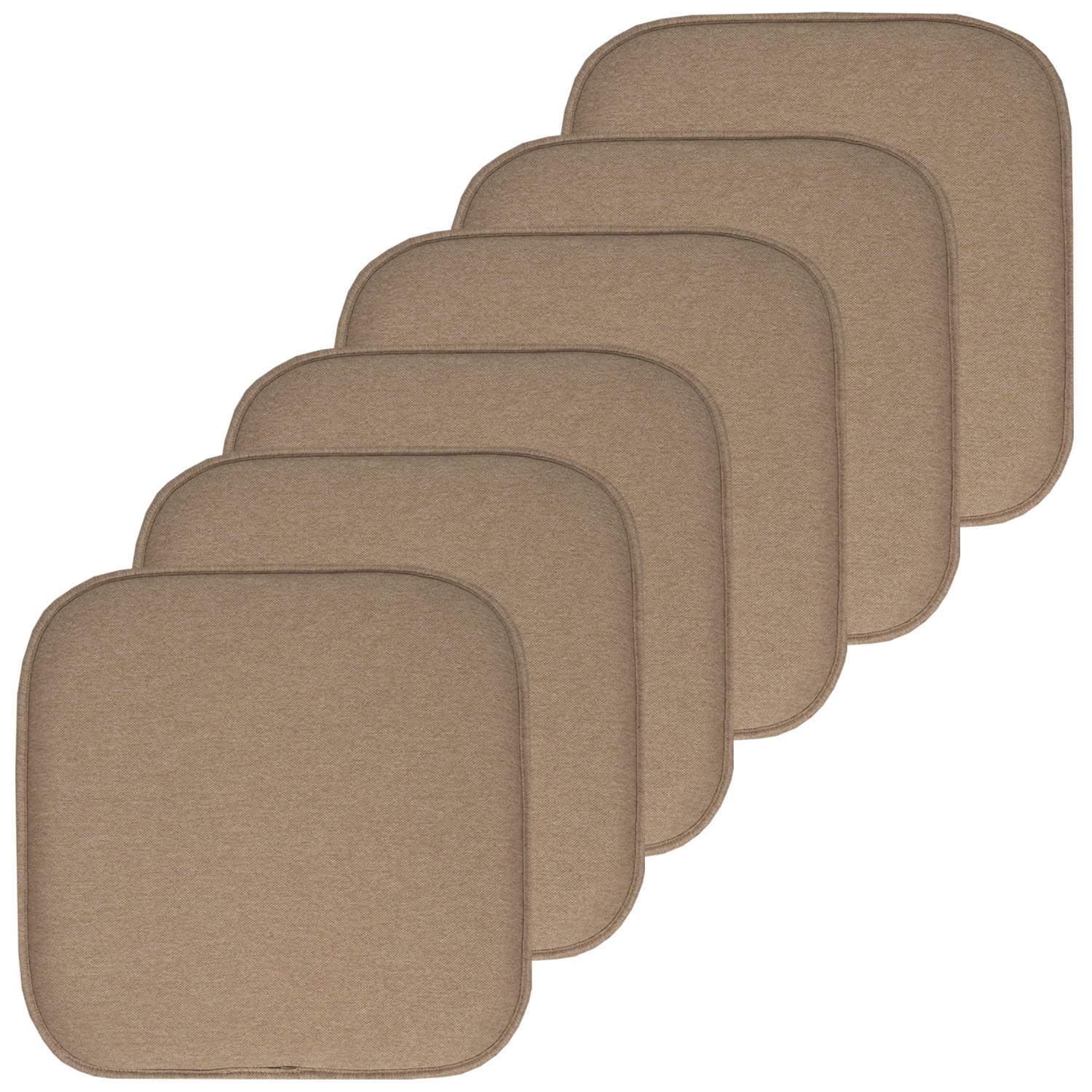 Sweet Home Collection Chair Cushion Memory Foam Pads Honeycomb Pattern Slip Non Skid Rubber Back Rounded Square 16″ x 16″ Seat Cover, 6 Pack, Charlotte Taupe