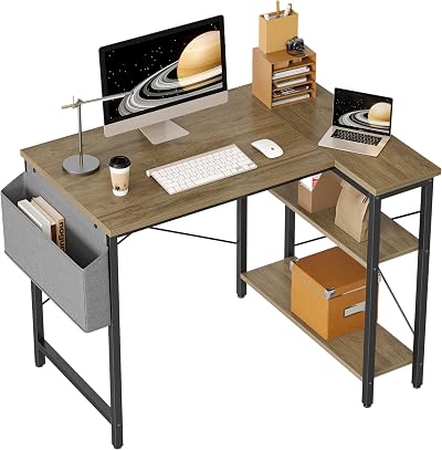 BEXEVUE L Shaped Corner Desk 100x70 cm Grey Study Office Gaming Desk
