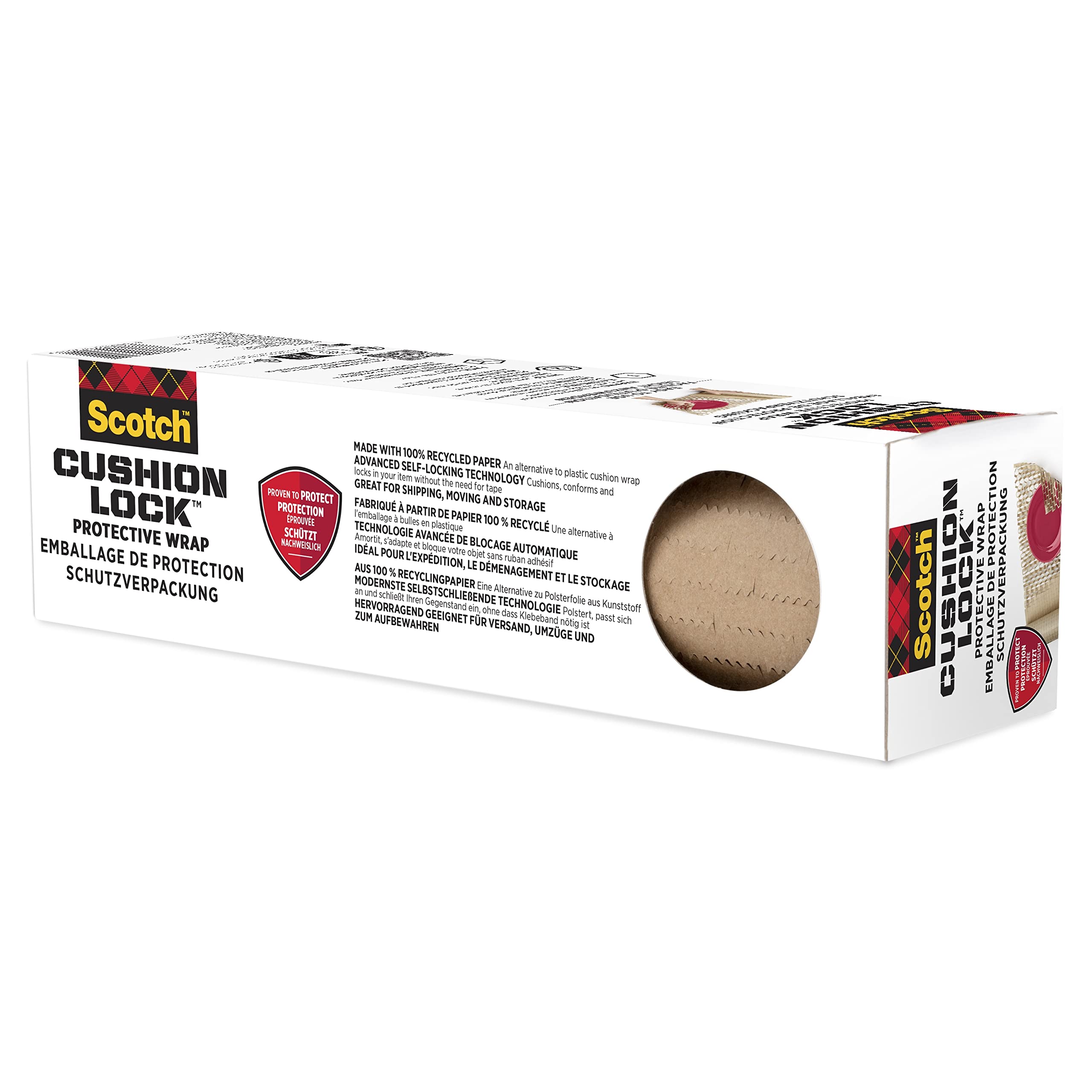 Scotch Cushion Lock Protective Wrap, 1 Roll, 304 mm x 9.14 m - 100% Recycled Paper Wrap, Ideal for Securely Shipping Christmas Gifts & Storing Christmas Decorations