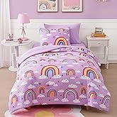 Kaleido Space Twin Kids Comforter Set - 5 Pieces Twin Bedding Sets for Girls Teen, Glow in The Dark Purple Rainbow Bed in A Bag with Sheets
