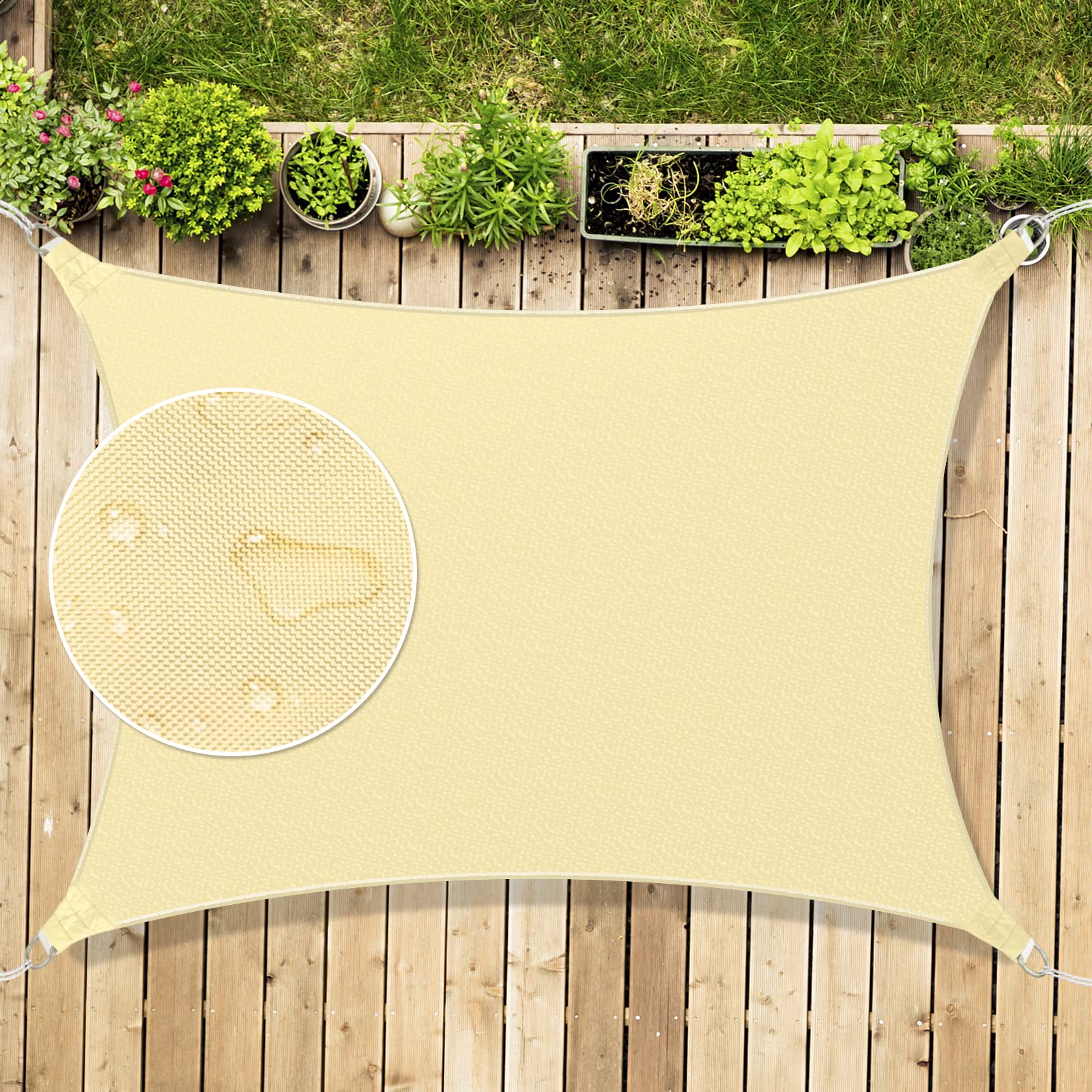 Mokani Sun Shade Sail, 2x2m Rectangle Sunscreen Awning Canopy, Waterproof Shade Sail, 95% UV Block with Free Rope, for Outdoors, Garden, Patio, Yard, Party(Cream White)