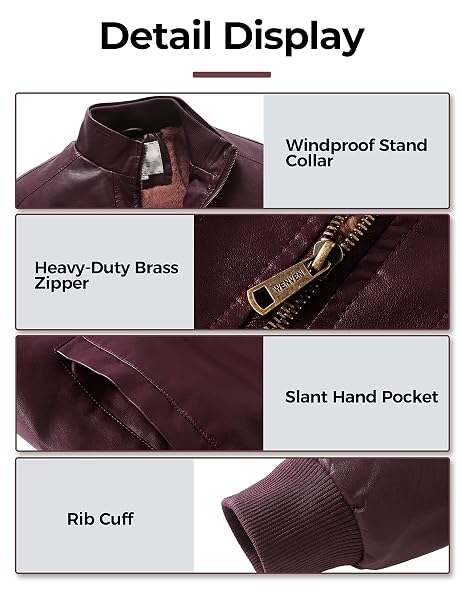 WENVEN MEN’S FAUX FUR JACKET WINTER WARM COATS OUTWEAR WINE RED 2XL