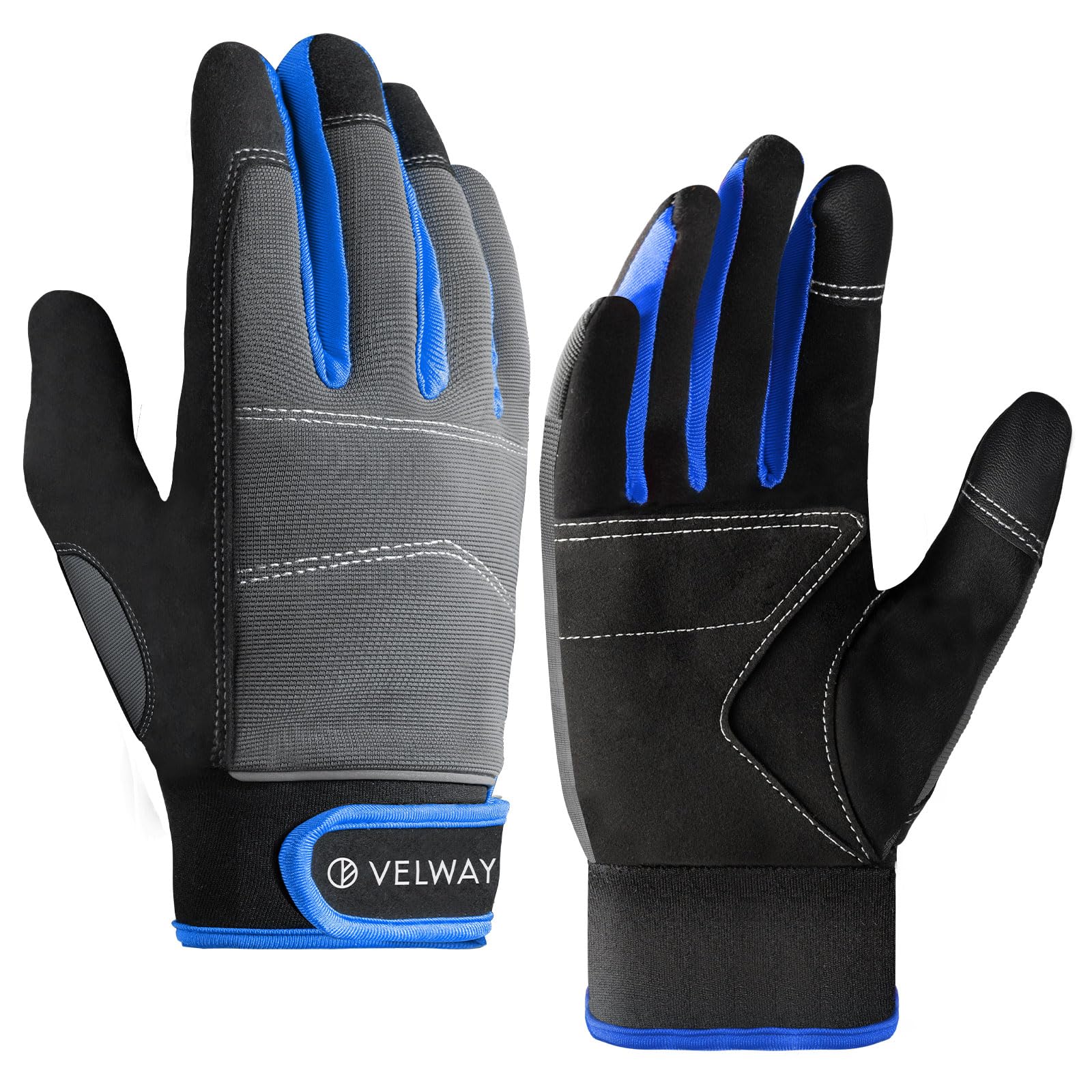Velway Safety Work Gloves Men & Women - Mechanic Working Gloves Touch Screen Utility Work Gloves for Gardening Construction Non-Slip Gloves Blue-M