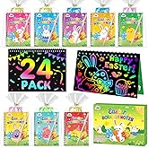 ZMLM Easter Classroom Gifts For Students: 24 Pack Scratch Rainbow Art Notebook Paper, Party Favors For Kids 4-8, Birthday Goodie Bags Stuffers, Student Prizes From Teacher, Kindergarten Toy