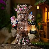 Joint Honglin Whimsical Tree Ent Garden Statue with Gnomes – Solar Powered Outdoor Decor with LED Lantern, Funny Yard Ornament for Lawn, Patio, Porch, or Garden