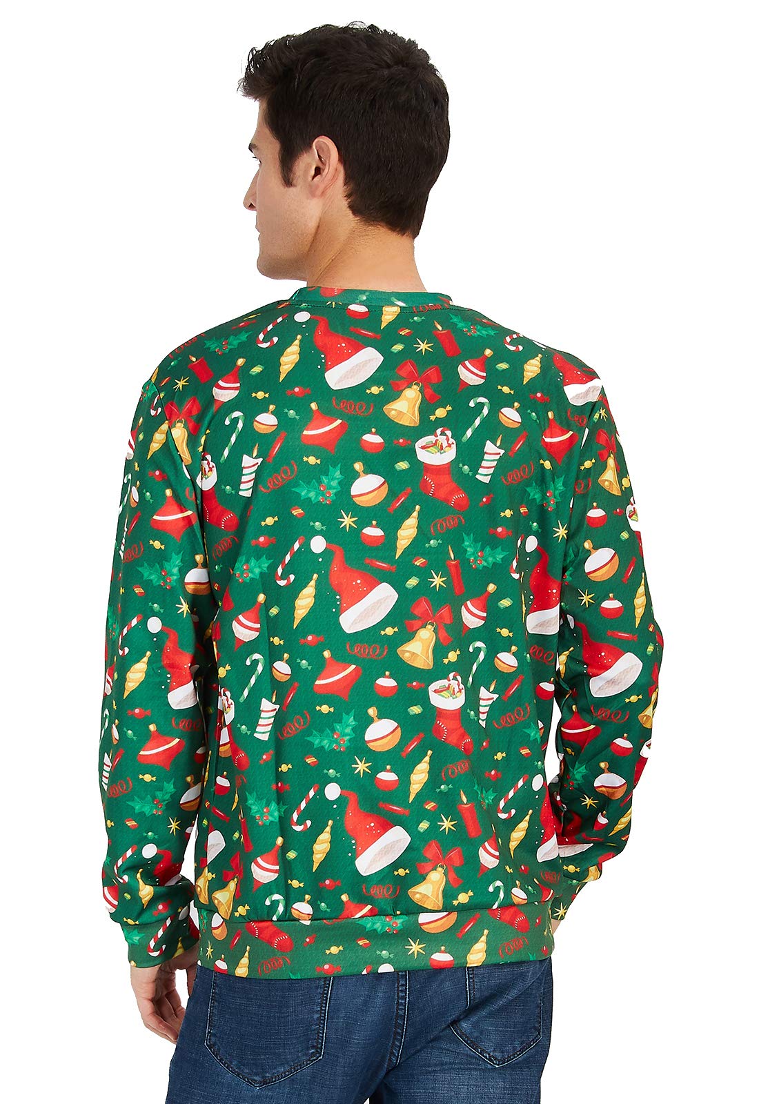 TUONROAD Ugly Birthday Christmas Sweatshirt Hilarious Fake Red White Suit Cardigan Green Bow Tie Small Gold Bells Balls Funny Xmas Holiday Party Santa Women Men Long Sleeve Pullover Sweater