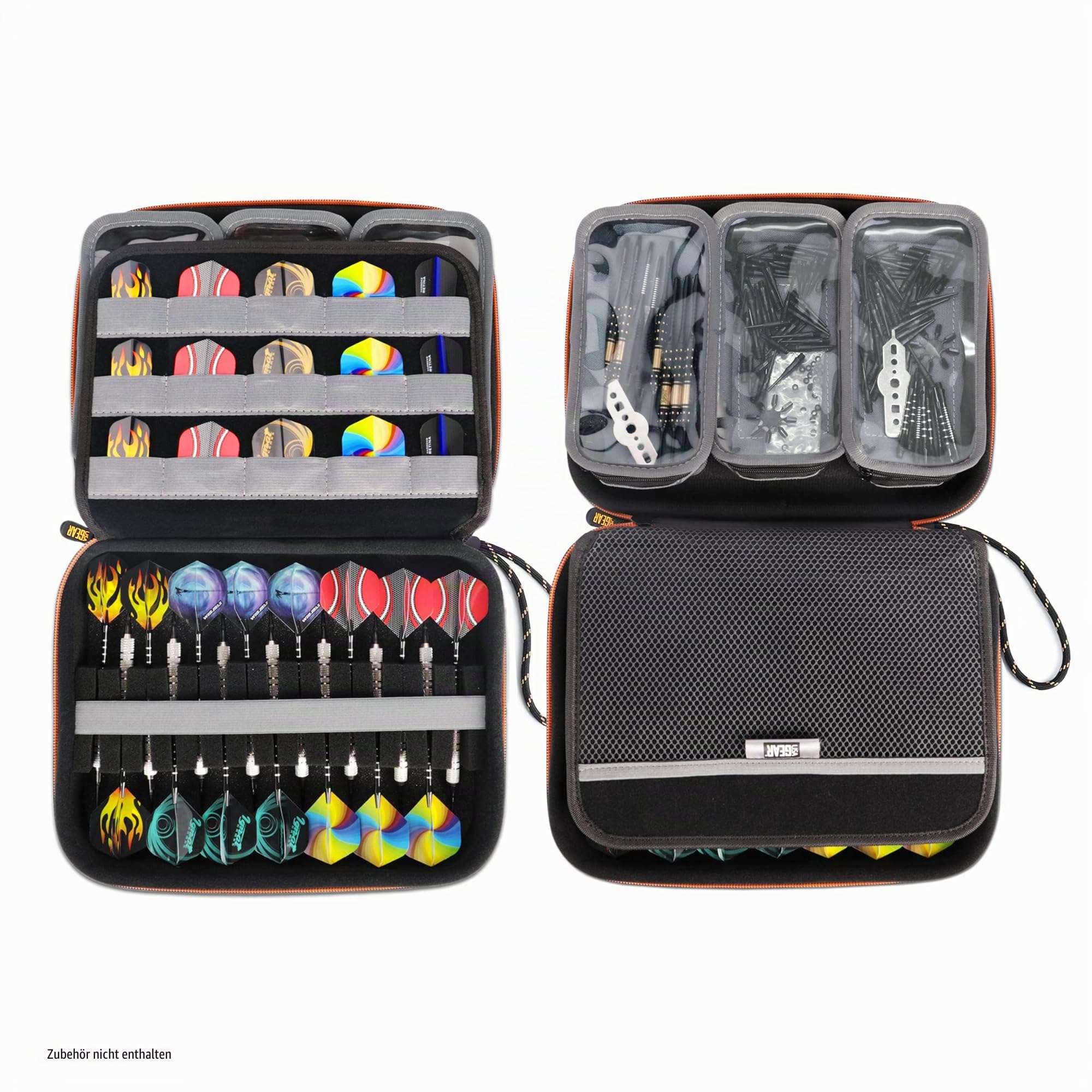 USA Gear XL Semi-Rigides Dart-Case – Schutz und Organisation für 15 teilige Sets: Darts, Spitzen, Schäfte und weiteres Zubehör – Präzisions Schaumstoffeinlage für Soft- und Steel-Tip-Darts (Schwarz) 4