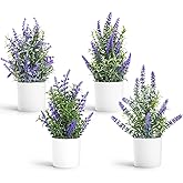 Coferset Lavender Flowers Artificial 4 Pack Small Fake Plant Potted 9.45" Lavender Flowers for Bathroom Kitchen Bedroom Farmhouse Shelves Desk Office Decor(4pcs)