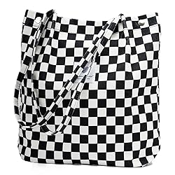 TOPASION Cute Checkered Corduroy Tote Bag Canvas