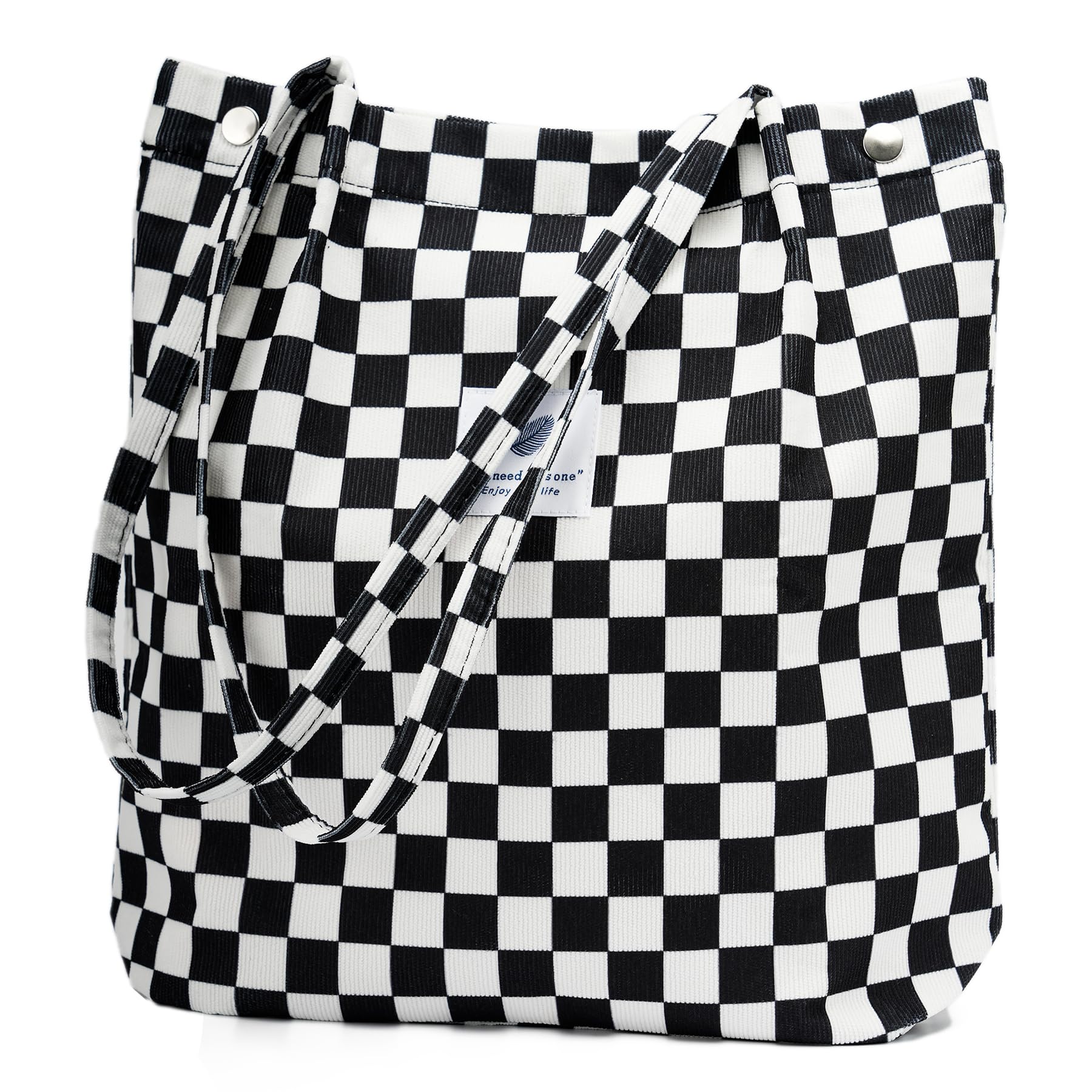 TOPASION Cute Checkered Corduroy Tote Bag Canvas