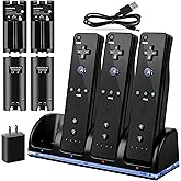 4-in-1 Charger Station for Wii/Wii U Remote Controller, Charging with 4 Pack 2800mAh Rechargeable Battery Pack+4 Port Charging Station+Plugs+USB Cable,Not Include Remote (Black)