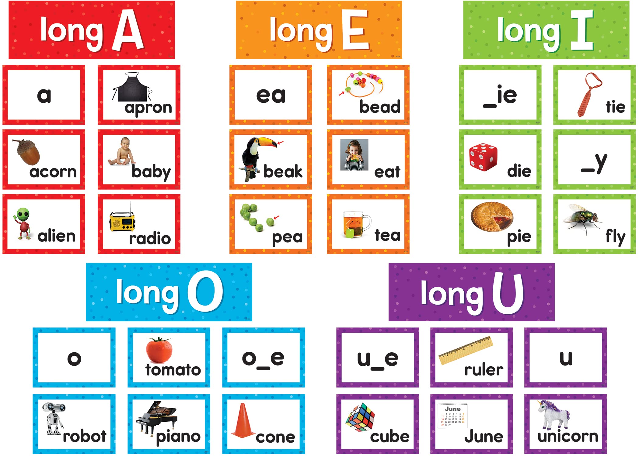 Long Vowels Pocket Chart Cards, 205 Pieces