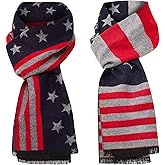 Shihanee 2 Pcs Americana Flag Scarf for Men and Women Stripes and Stars USA Flag Warm Soft Scarf for Fall Winter Christmas, 180cm (Horizontal,Vertical Stripes)