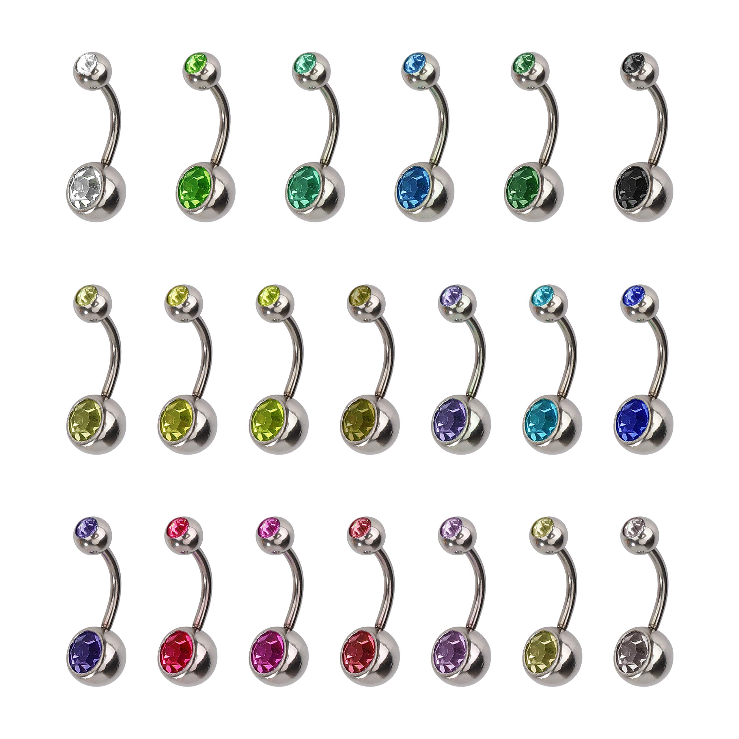 HONGXIN-SHOP 20 Pieces Stainless Steel Crystal Belly Button Rings Stainless Steel Crystal Belly Bar