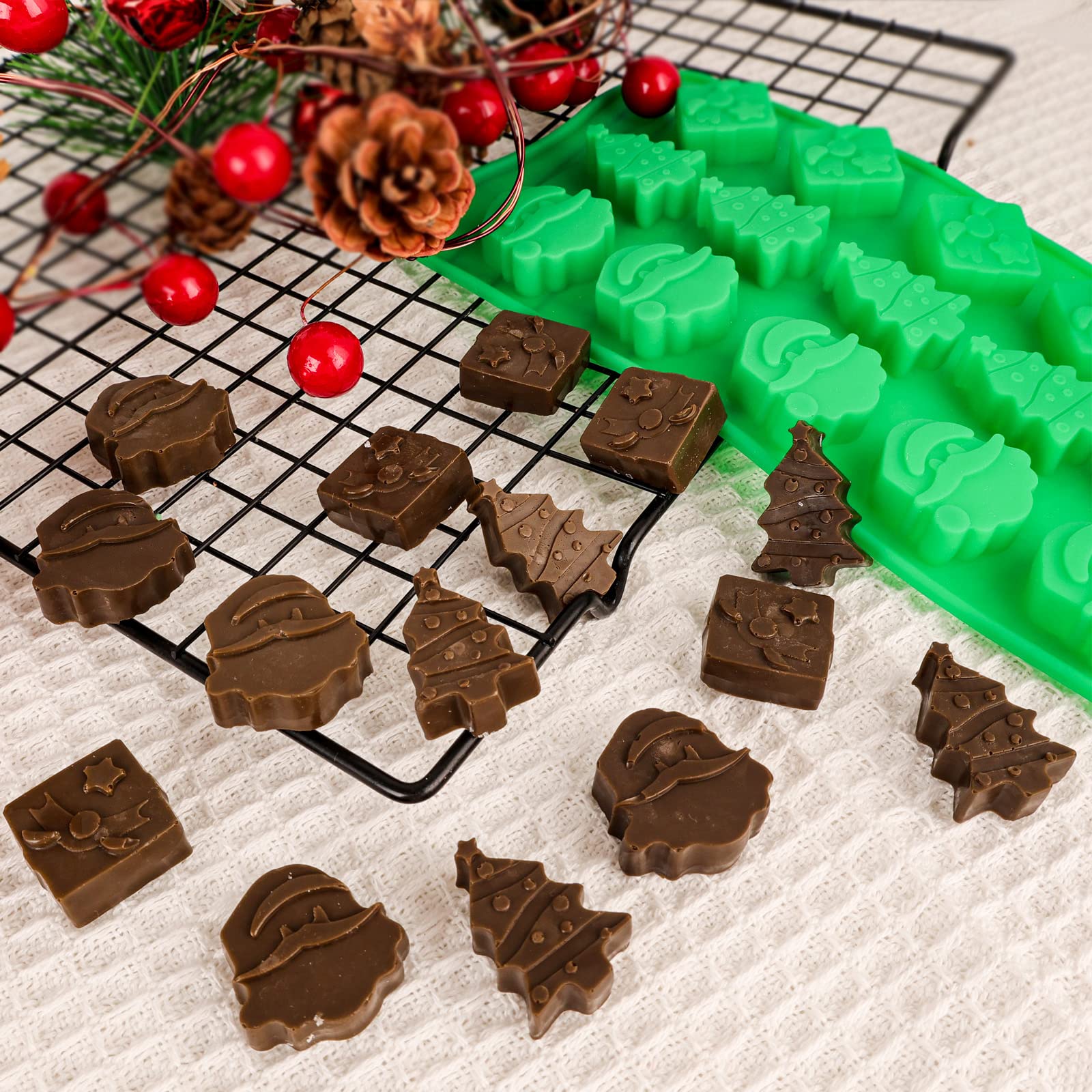 Christmas Silicone Molds Christmas Chocolate Mold Candy Molds for Baking Sweet Treats,Cake Xmas Gift Handmade Soap Candles with Shape of Christmas Tree Santa Head for Christmas Party, Home Baking