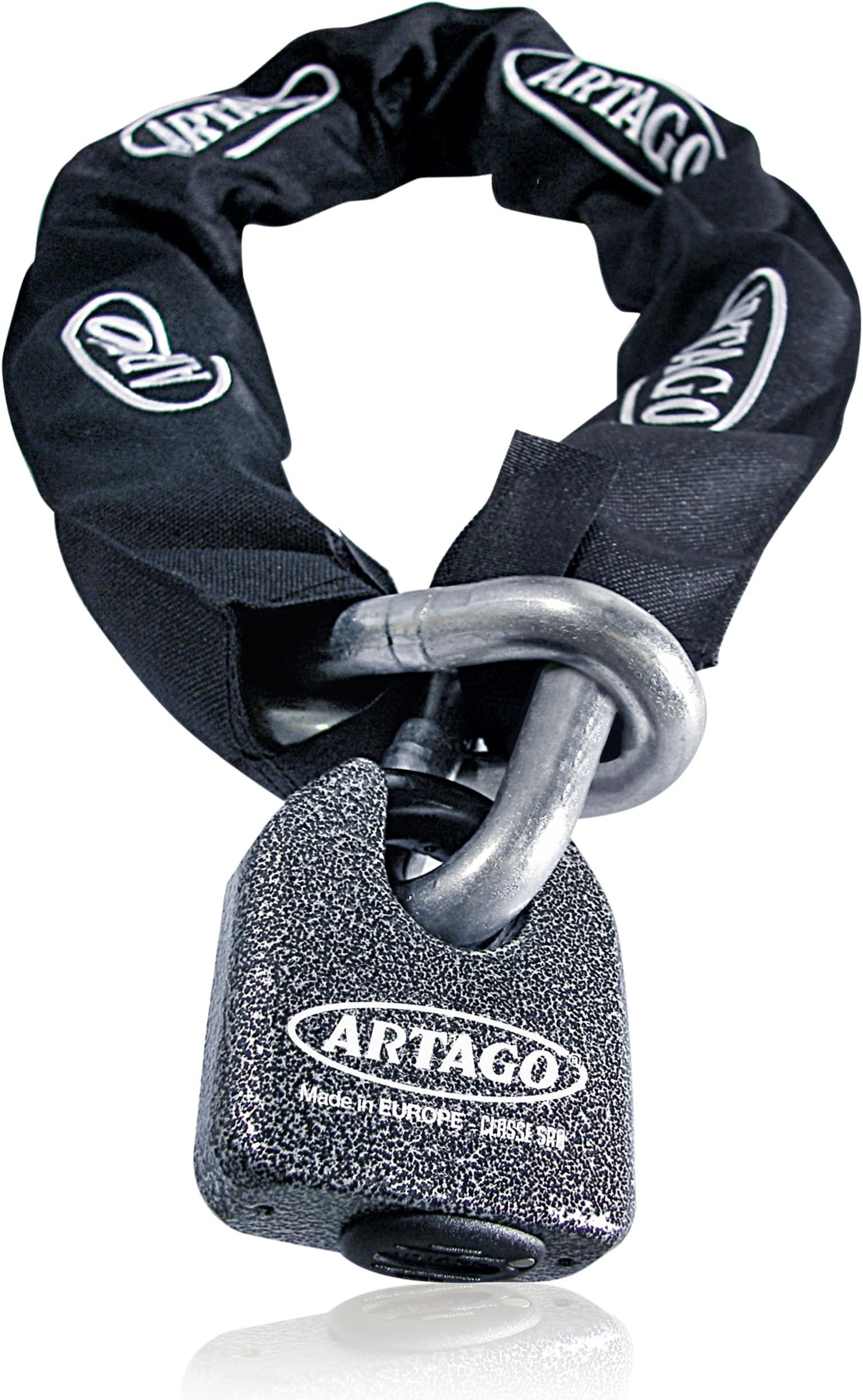 Artago68T10 Maximum Security Motorcycle Chain Lock, Sold Secure Gold Approved, ø15 120cm/3,93ft, Bunker Selection, Forged Steel MONOBLOK Padlock, Anti Theft Heavy Duty Chain Lock for Moto Scooter