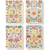 S&O Dust & Bloom Thank You Cards with Envelopes - Blank Greeting Card for Handwritten Messages - 4x5.5" Thank You Notes Set of 24 - Assorted Thank You Cards with Color Envelopes to Mix & Match