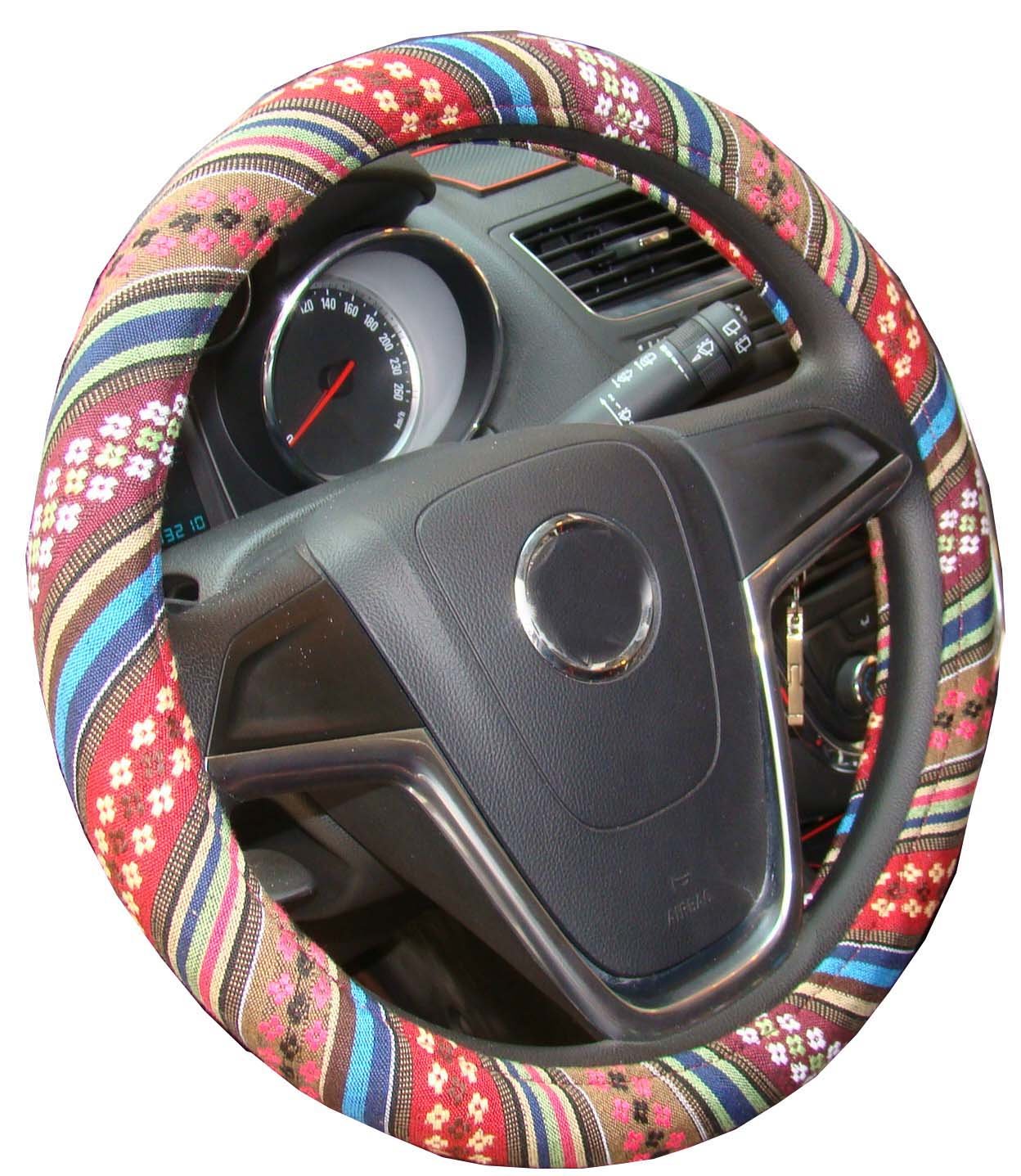 Mayco Bell 2018 Ethnic Style Coarse Flax Cloth Automotive Steering Wheel Cover Anti Slip and Sweat Absorption Auto Car Wrap Cover (B)